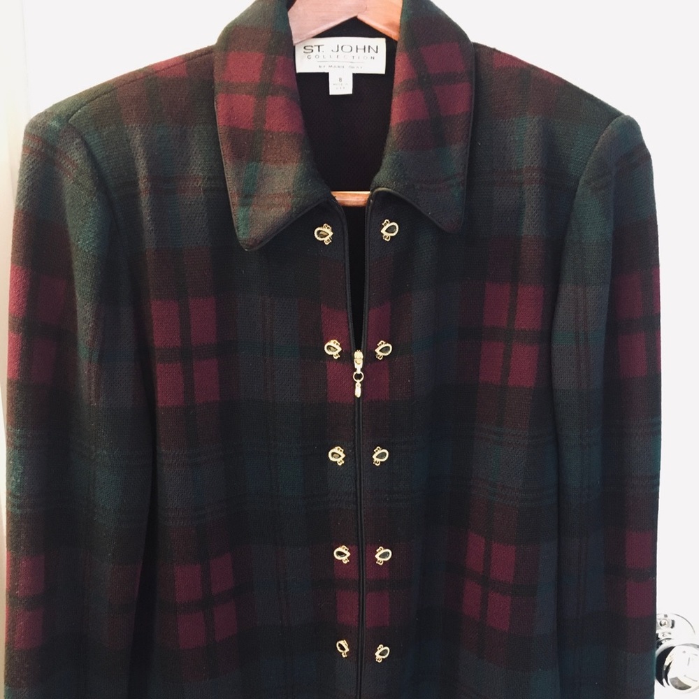 St John Vintage Tartan Plaid Jacket- size 8